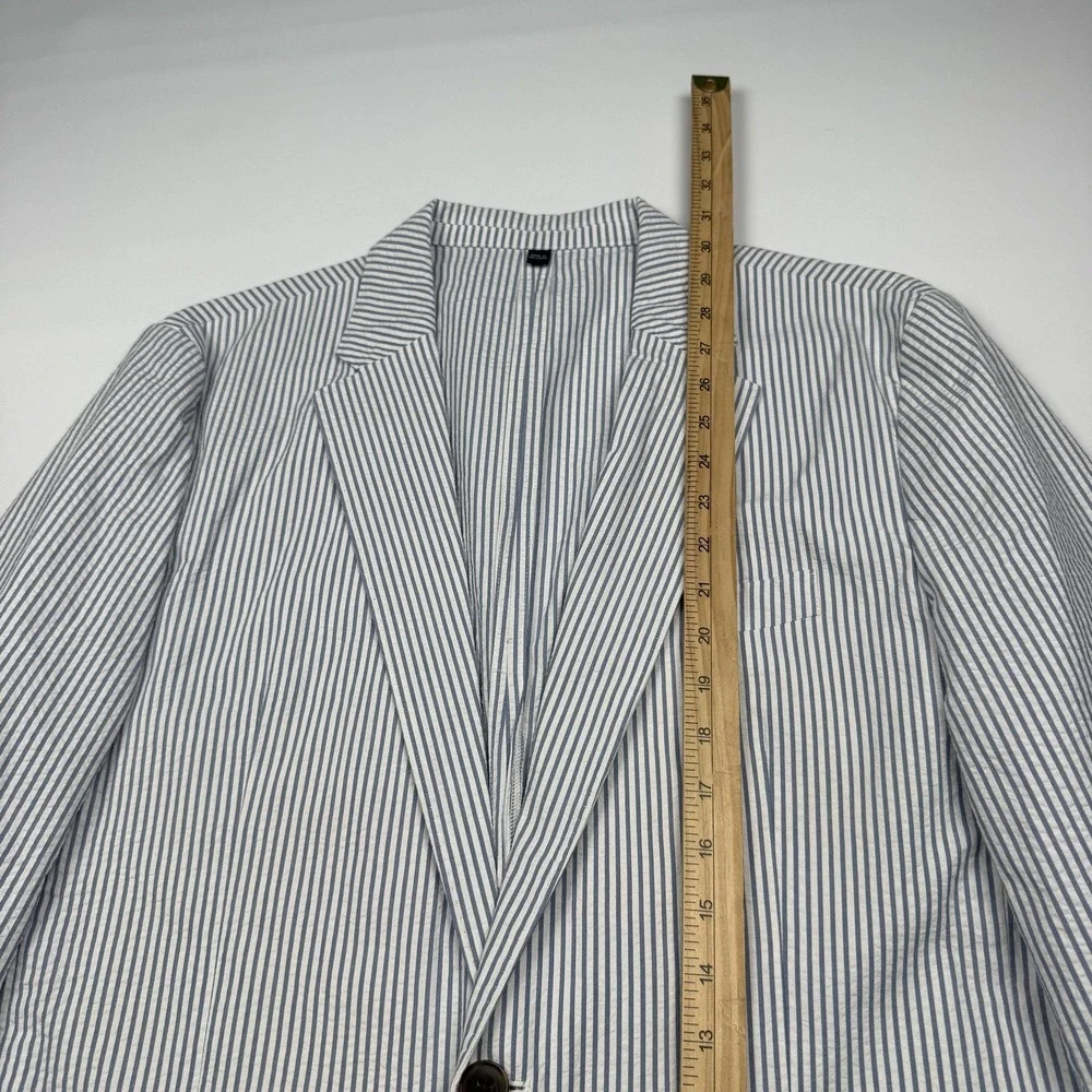 J.Crew Seersucker Suit Jacket Mens 42 Blue Stripe Thompson Cotton Blazer